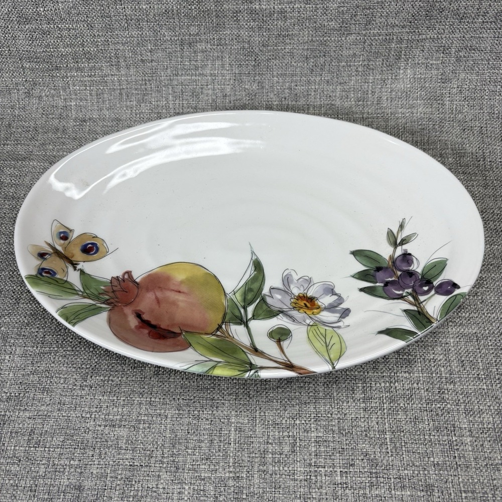 Ceramica Cuore Italy Oval‎ Serving Platter Pomegranate Butterfly Floral 14 Inch